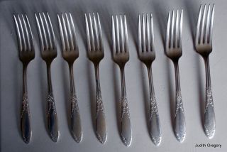 Silverplate 8 Dinner Forks 1951 King Edward Pattern National Silver Co.  7 1/2 