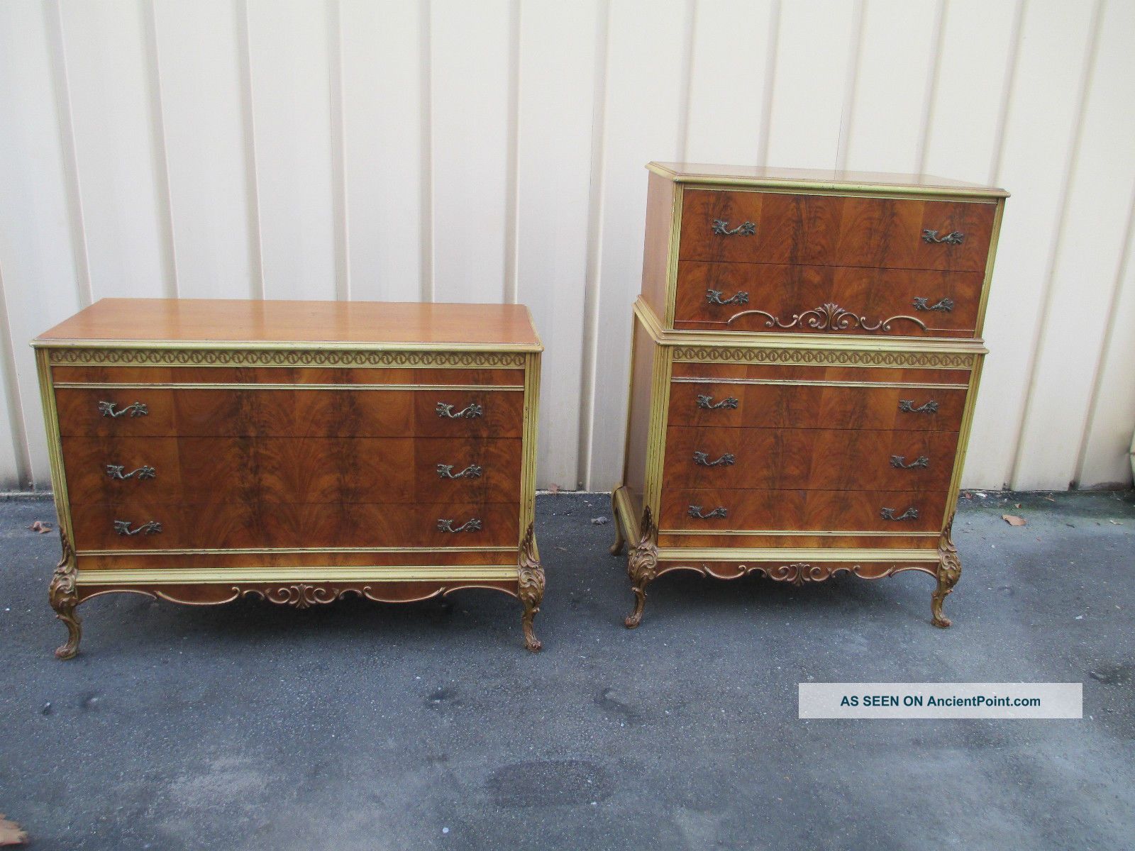 51323 Pair French Country Antique High Chest + Dresser 1900-1950 photo