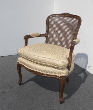 Vintage French Provincial Cane Arm Chair W Down Cushion Cabriole Legs photo