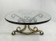 Vintage Regency Rustic Gilt Decorated Iron Oval Glass Top Coffee Cocktail Table Post-1950 photo 1