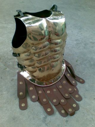 Brass Muscle Armor Cuirass Roman Muscle Armor W/apron Belt Halloween Costume photo