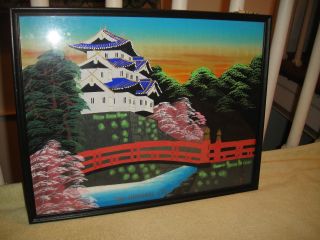 Vintage Japanese Painting Or Woodblock Print Of Hirosaki Castle - Signed & Stamped photo