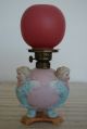 Figural Bisque Porcelain Cherub Angel Miniature Oil Gwtw Kerosene Old Glass Lamp Lamps photo 1