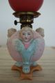Figural Bisque Porcelain Cherub Angel Miniature Oil Gwtw Kerosene Old Glass Lamp Lamps photo 2