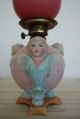 Figural Bisque Porcelain Cherub Angel Miniature Oil Gwtw Kerosene Old Glass Lamp Lamps photo 4