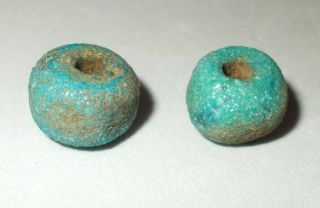 2 Ancient Egyptian Faience Beads 100ad Matched,  Rare,  12mm Diameter photo