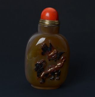 Chinese Kylin&eagle Hand Carved Natural Agate Floater Snuff Bottle - Jr10859 photo