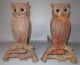 Antique C1910 Rostand 407e Owl Andirons W/amber Glass Eyes Hearth Ware photo 7