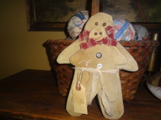Handmade Primitive Gingerbread Boys - - Old Wool Fabric Set/2 - - Large 10 