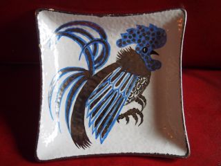 Mid Century Painted Rooster Country Home Trinket Ash Tray Weil Ceramic Italy photo