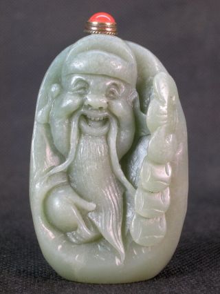 Chinese Plutus Carved Nephrite Jade Snuff Bottle photo