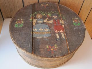 Vtg Hand Painted Wooden Cheese Box,  Scandinavian Or German,  Primitive Folk Art photo