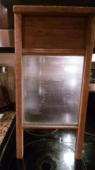 Authentic Antique Wooden Glass Laundry Wash Board 1940 ' S - 18 X 9 photo