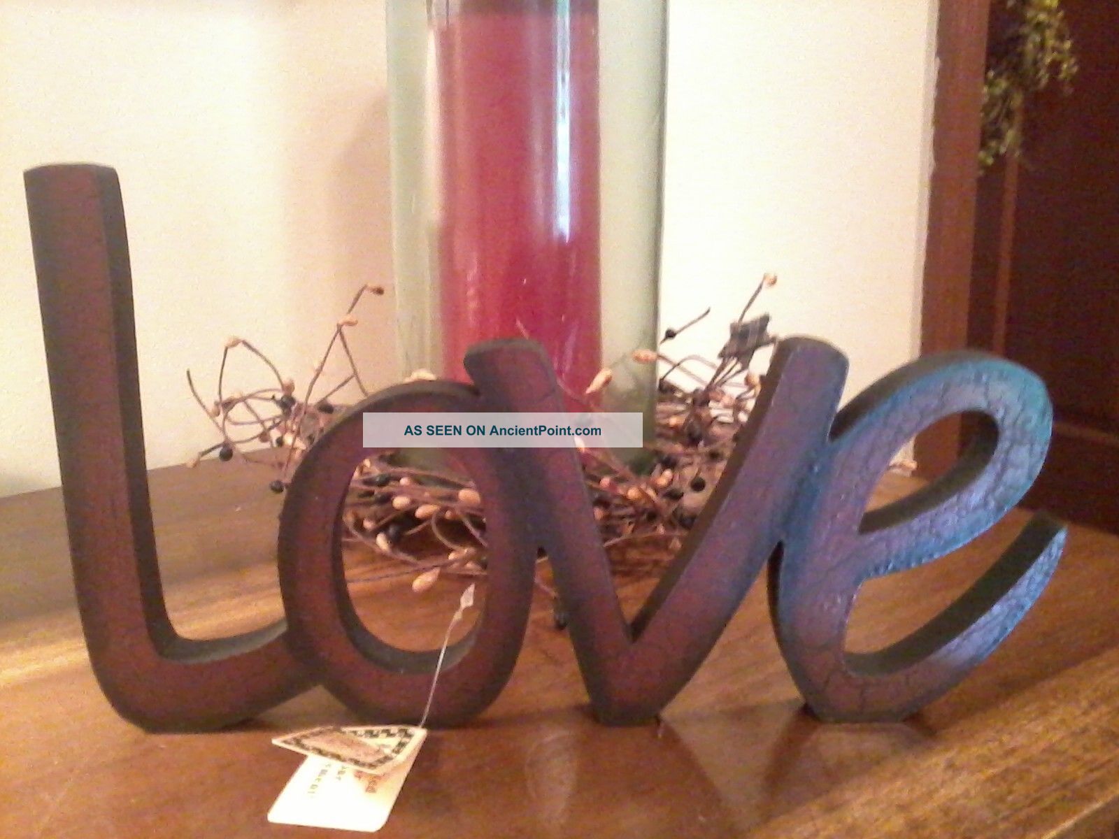 Primitive Love Wood Sign Decor Rustic Cracked Burgundy& Black New Primitives photo