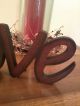 Primitive Love Wood Sign Decor Rustic Cracked Burgundy& Black New Primitives photo 2