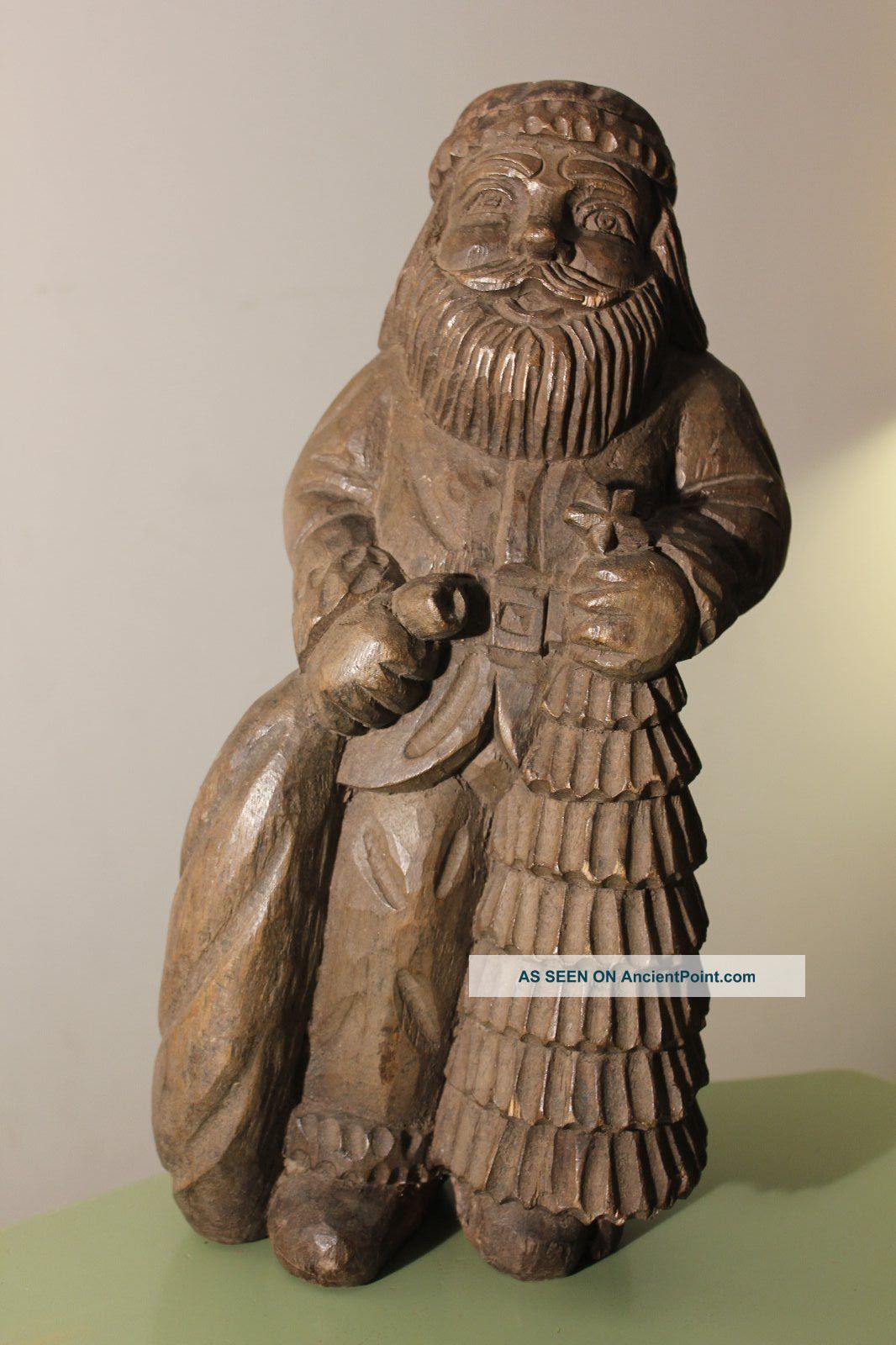 Santa Claus Christmas Tree Wooden Paper Mache Mold Wood Sculpture Woodcarving Primitives photo