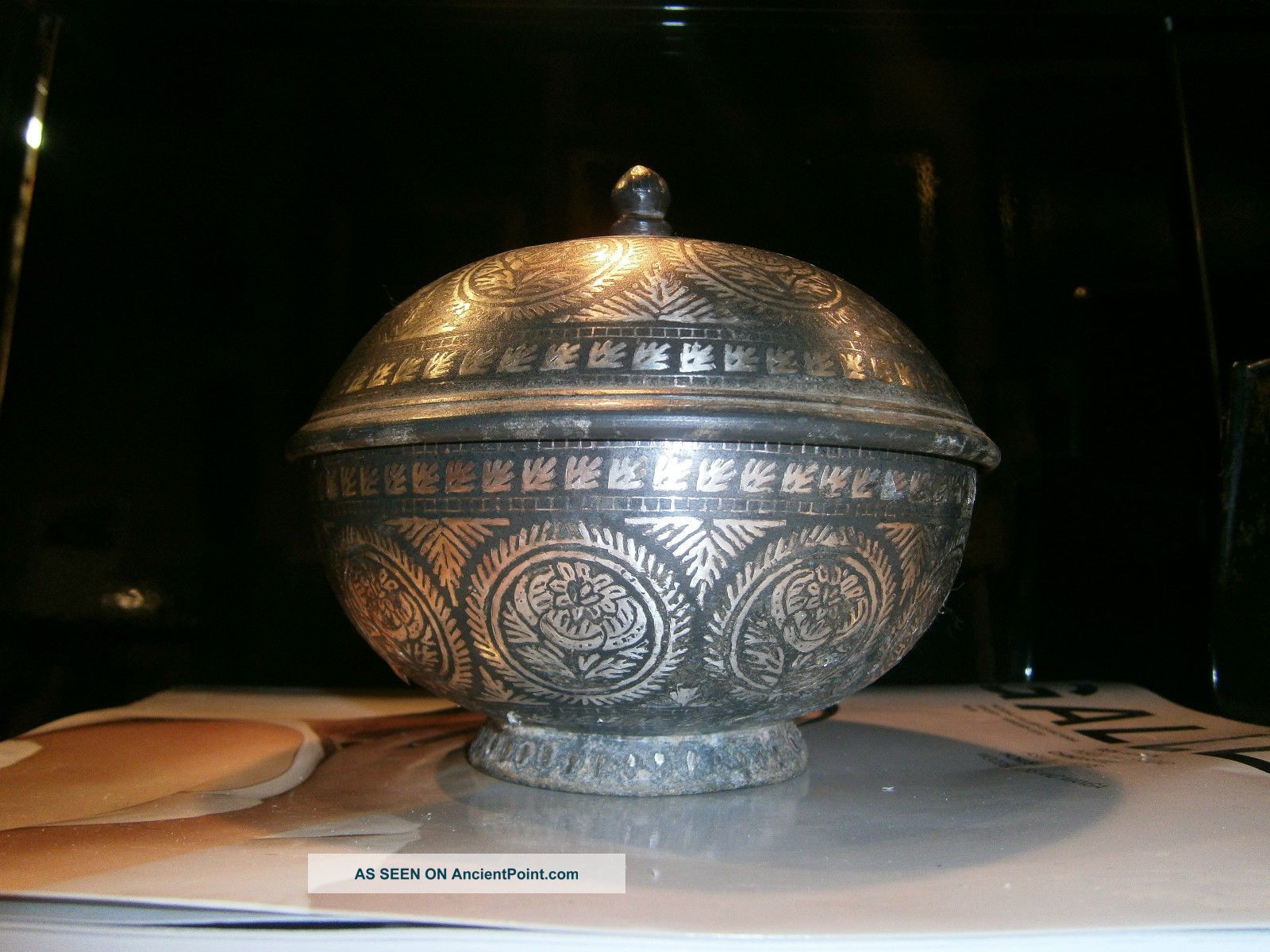 Antique 19th C Indian India Bidriware Bidri Covered Bowl Identical Met Museum India photo