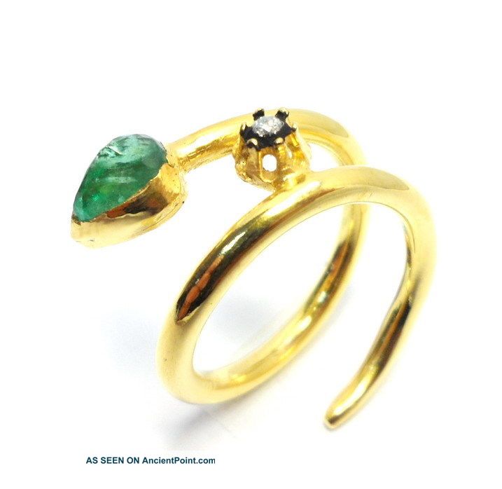 Diamond & Colombian Emerald Gold Plated Vintage Look Jewelry Snake Ring Size 7 Islamic photo