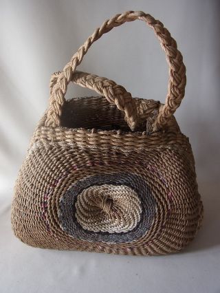 Rare Antique Handmade Straw Handle Bag 1 photo