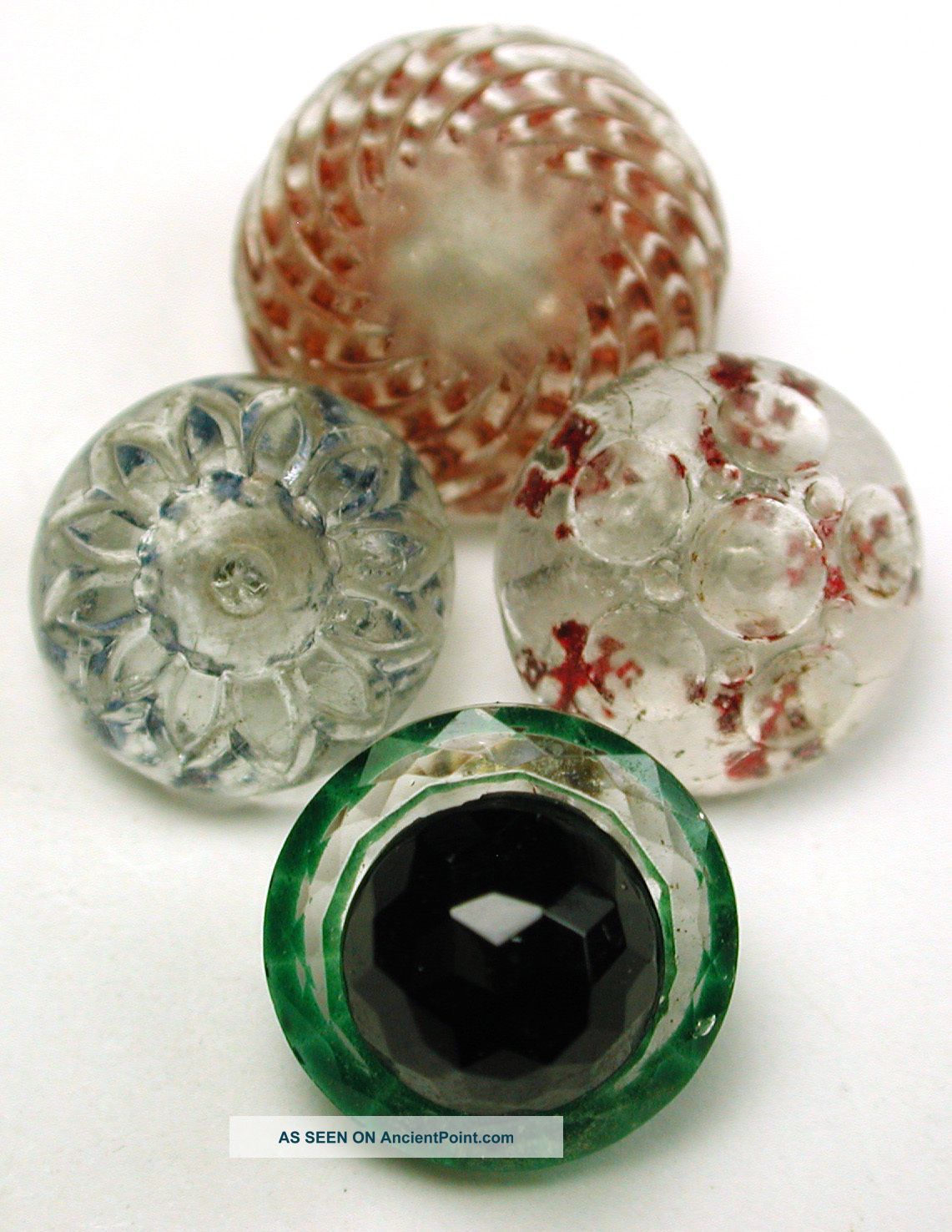 4 Antique Glass Buttons Various Back Painted Design Buttons photo