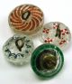 4 Antique Glass Buttons Various Back Painted Design Buttons photo 1