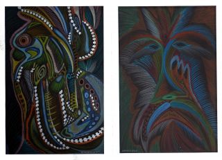 Two Vintage Abstract Pastel Originals Wayne Lent Chicago Artist photo