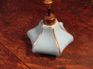 Irice French Blue Art Deco Glass Perfume Bottle With Gold Edges 1940 ' S photo