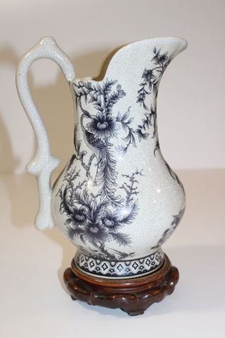 Black And White Porcelain Pitcher - Cracked Glaze - photo