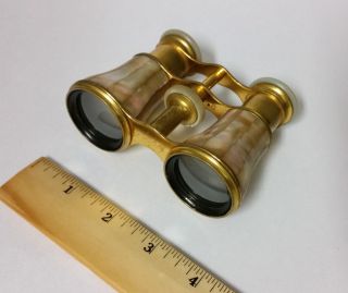 Antique French Lemaire Paris Mother Of Pearl & Brass Opera Glasses Binoculars photo