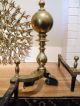 Antique 22” Large Brass Ball Traditional Andirons Fire Dogs W Log Holders Hearth Ware photo 6