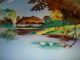 Vintage Handpainted Plate - Hut By Water - Swans - Signed Yochidas? - Fall Foliage Plates & Chargers photo 9