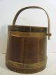 Antique Wooden Sugar Berry Firkin W/ Walnut Finish & Lid Pantry Box Swing Handle Primitives photo 9
