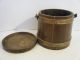 Antique Wooden Sugar Berry Firkin W/ Walnut Finish & Lid Pantry Box Swing Handle Primitives photo 1