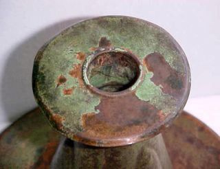 Arts & Crafts Movement Early 1900 ' S Copper Candlestick Chamberstick Green Patina photo