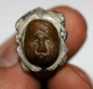 Roman Silver Emperor Carnelian Intaglio Ring With Brown Stone 200 Ad photo
