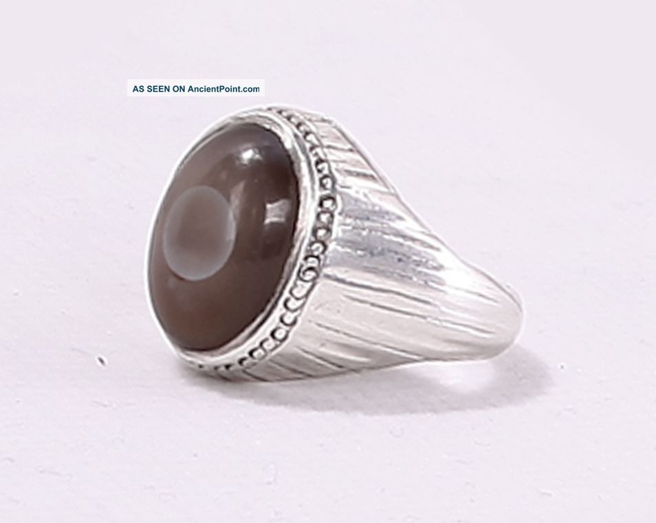 1930 Antique Handmade Sterling Silver Ring With Grey Onyx Stone (size 11) Near Eastern photo