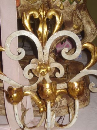 Iron Tole Italian Sconce Candle Gilt Ornate Italy Tag Present photo