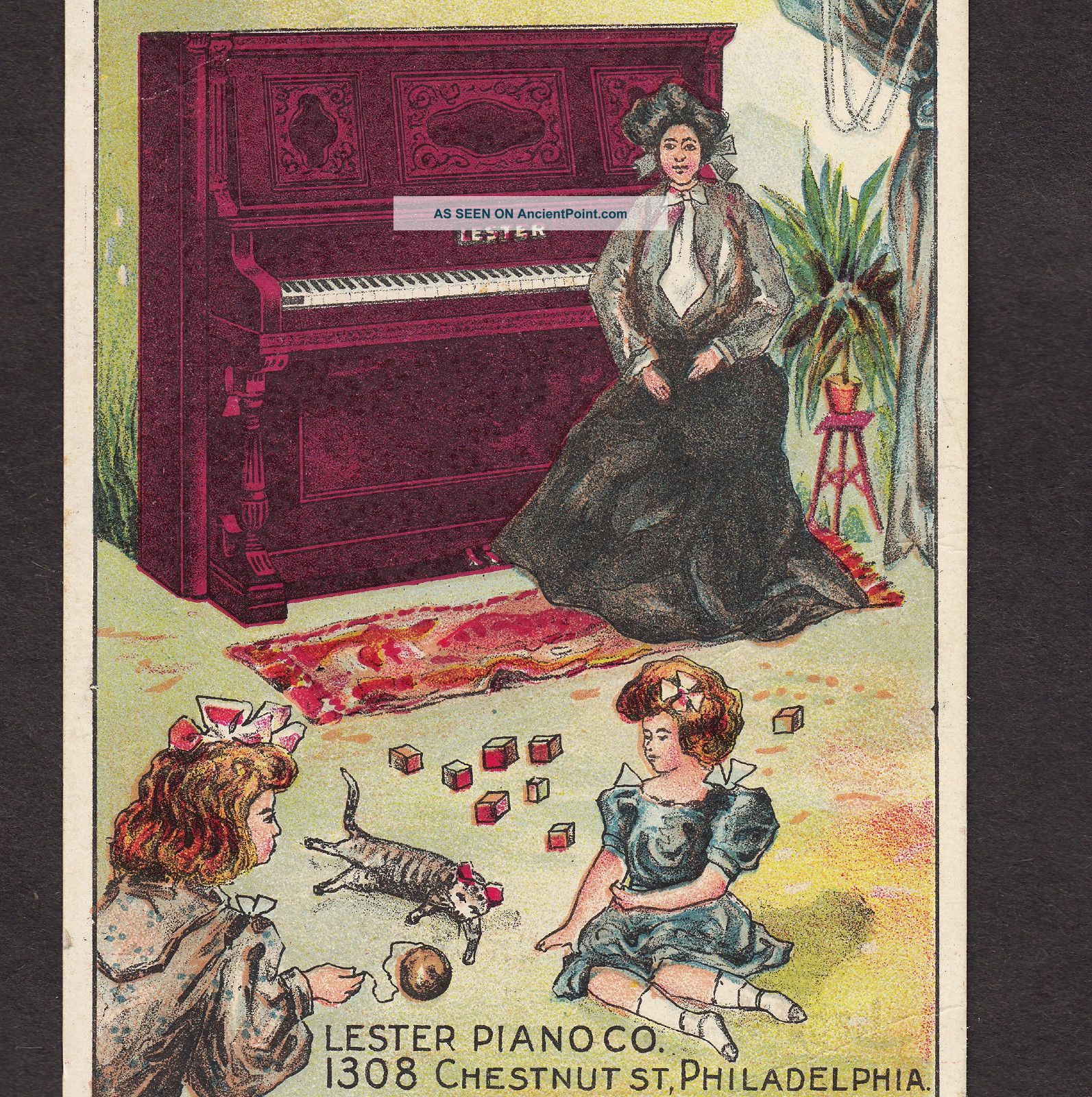 Lester Piano Philadelphia A.  M.  Ordway Hagerstown Md Cat Advertising Trade Card Keyboard photo