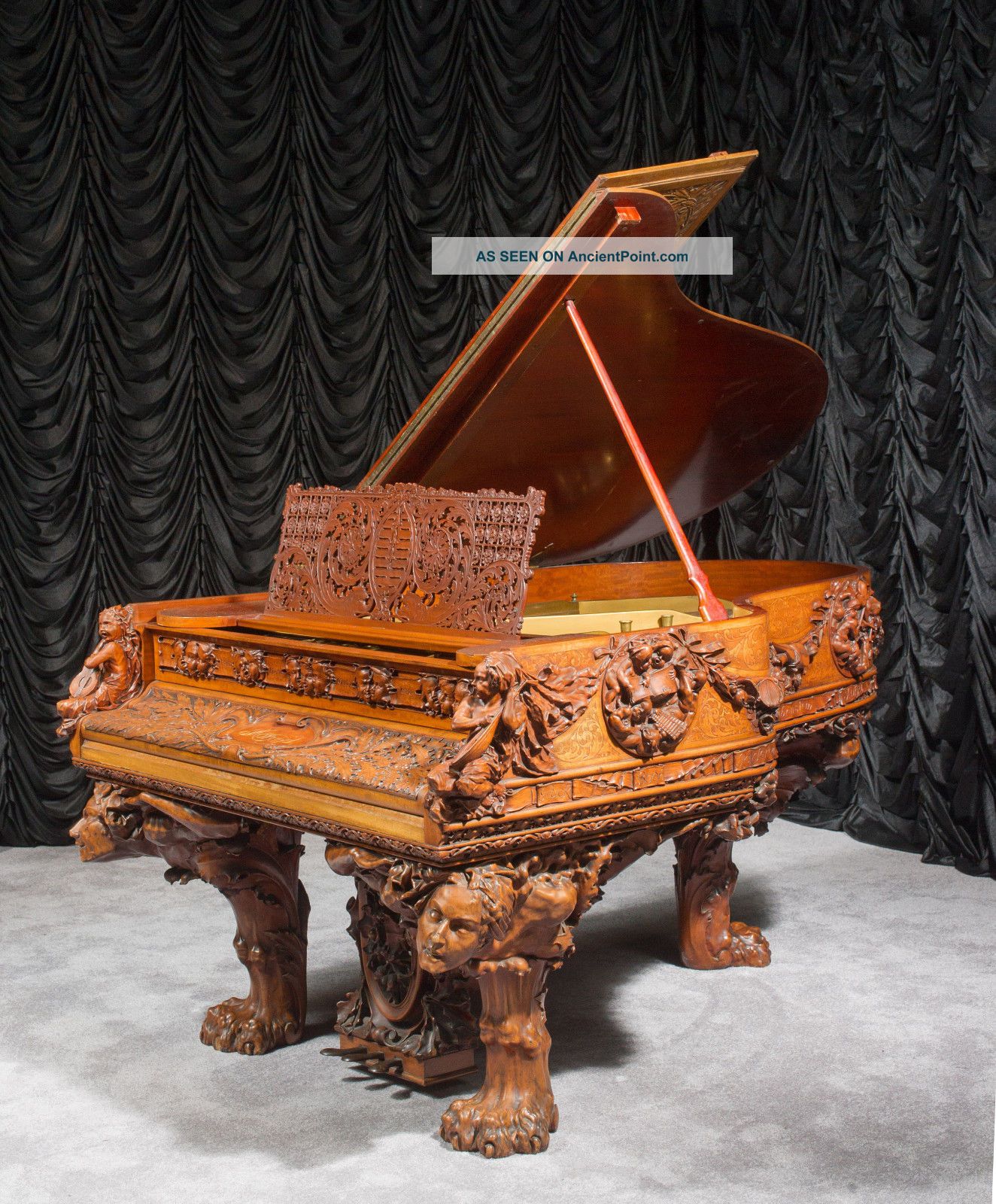 Custom Carved Blasius Antique Grand Piano Gothic Art Nouveau Neoclassical Style Keyboard photo