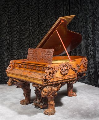 Custom Carved Blasius Antique Grand Piano Gothic Art Nouveau Neoclassical Style photo