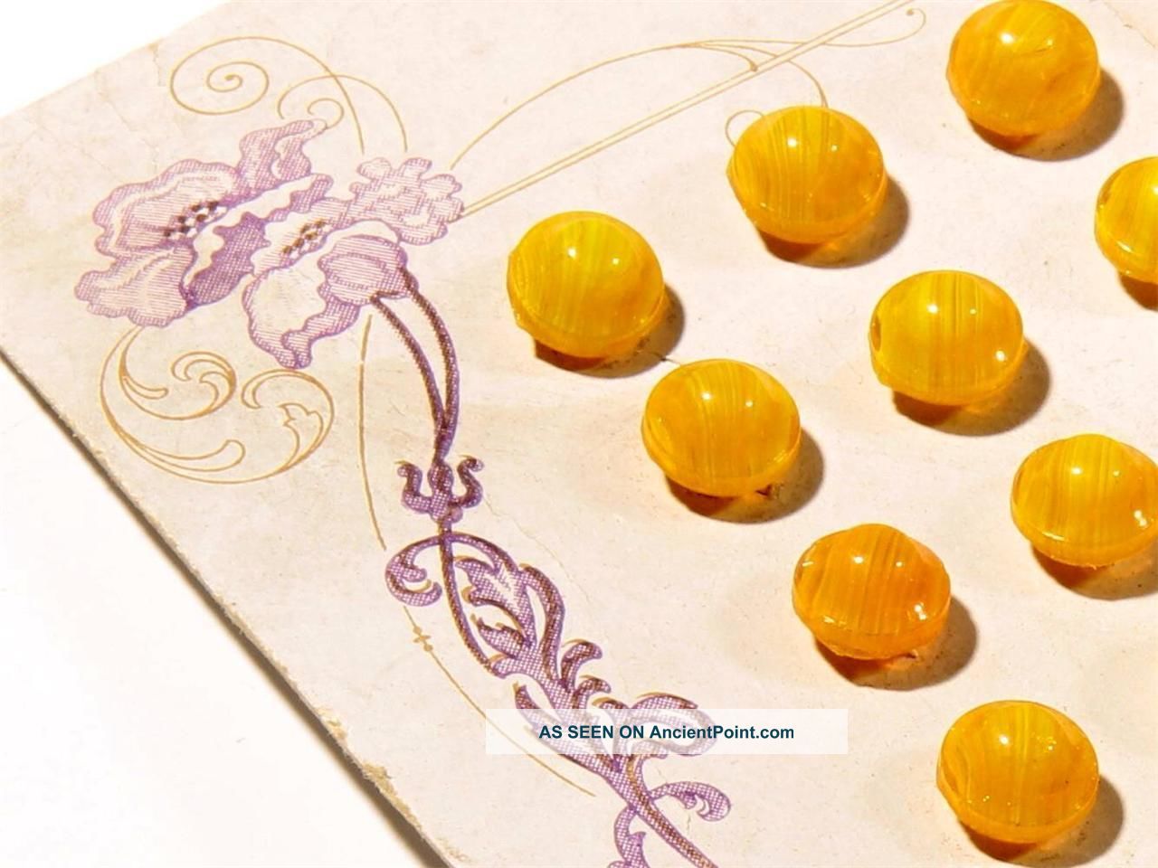 Card (23) 9mm Czech Bohemian Vtg Yellow Givre Doll Ball Glass Buttons Buttons photo