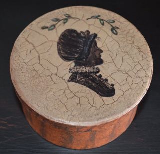 Earlythings Primitive Folk Art Hand Painted Lady Silhouette Paper Mache Box photo