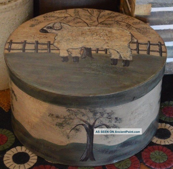 Earlythings Primitive Folk Art Hand Painted Sheep Paper Mache Box 9.  25 