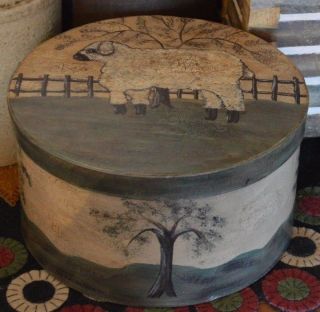 Earlythings Primitive Folk Art Hand Painted Sheep Paper Mache Box 9.  25 