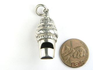 Antique Late Victorian Silver Miniature Dog Whistle Fob / Charm C1890 photo