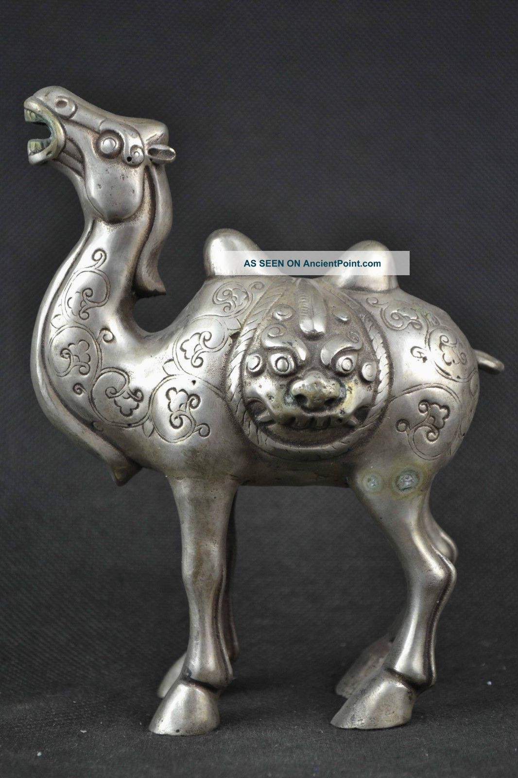 Decorated Miao Silver Carve Lifelike Camel & Dragon Head Rare Auspicious Statue Other photo