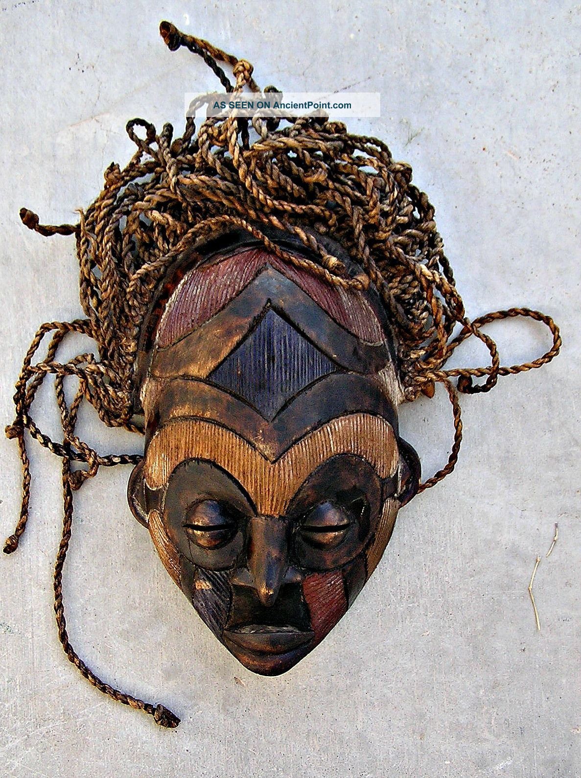African Chockwe Mwana Pwo Mask,  Dreadlocks,  Carved Wood,  Angola Masks photo