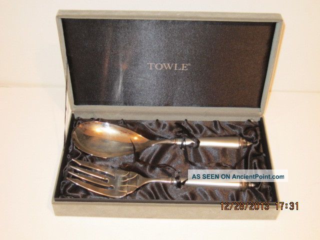 Towle Salad Serving Fork & Spoon Set /silver Plated In Presentation Box - Fre Ship Flatware & Silverware photo