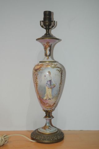 Antique Sevres Hand Painted Porcelain Lamp photo