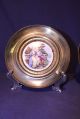 Brass Wall Hanging Plates W/ Art On Bone China Inlays Signed Metalware photo 2